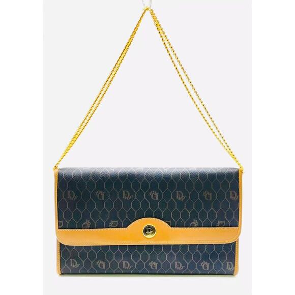 Authentic Christian Dior Honeycomb PVC Leather Brown Chain Shoulder Bag - Picture 1 of 9